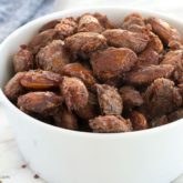 A bowl of homemade candied almonds.