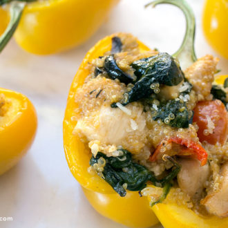 Some freshly made chicken and quinoa-stuffed peppers