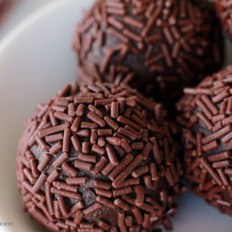 A close up of double chocolate truffles, ready to enjoy