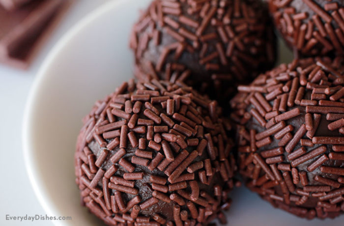A close up of double chocolate truffles, ready to enjoy