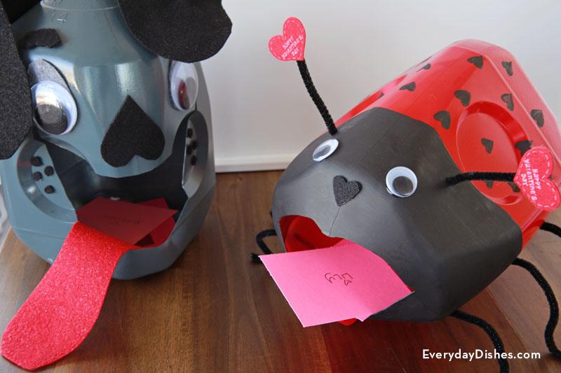 DIY ladybug and dog milk jug valentine card boxes