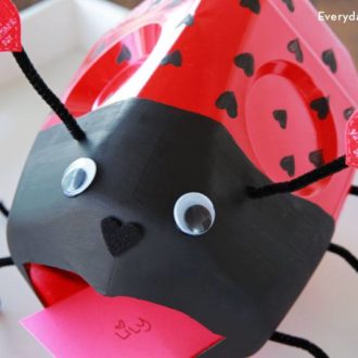 DIY ladybug and dog milk jug valentine card boxes.
