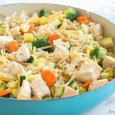 A delicious sautéed chicken with veggies, in a bowl and ready to enjoy for dinner.