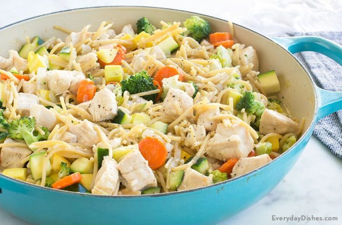 A delicious sautéed chicken with veggies, in a bowl and ready to enjoy for dinner.
