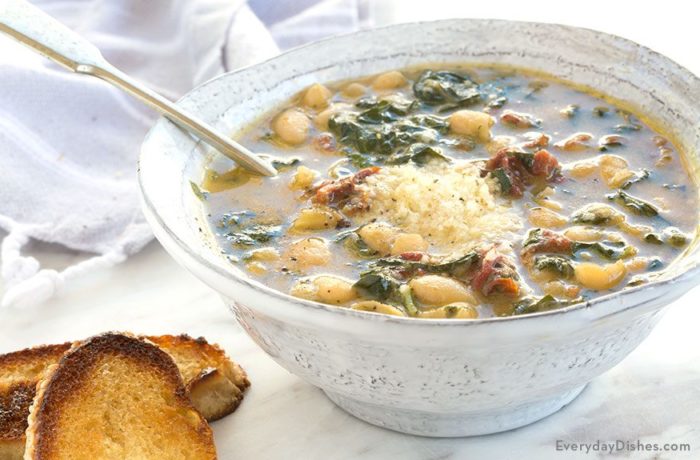A hearty bowl of white bean and kale soup