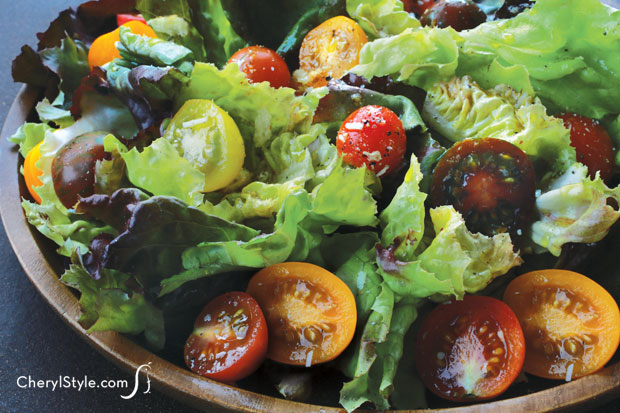 Refreshingly crisp bibb lettuce salad with sweet grape tomatoes