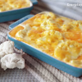 Baked cheesy cauliflower casserole that's ready to enjoy for dinner or on the side.