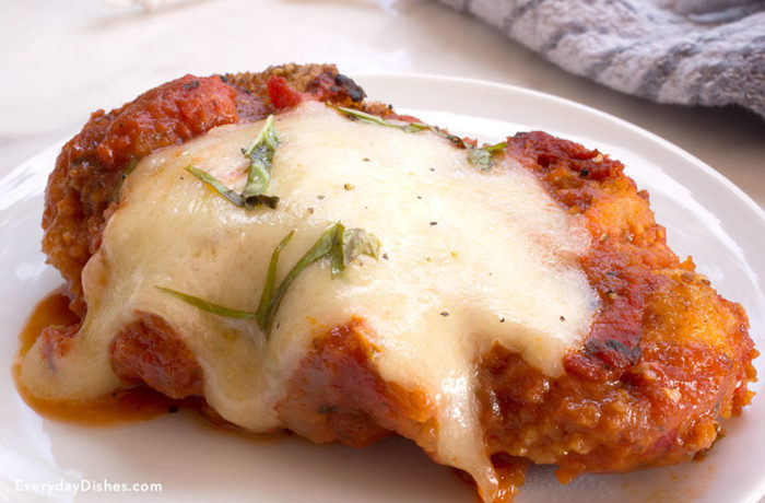 Homemade classic chicken Parmesan, ready to serve for dinner.