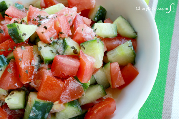 Quick and easy cucumber tomato salad with yogurt dressing