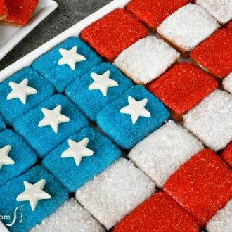 Easy flag cookie tray for 4th of July using store-bought cookies.