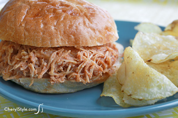 pulled BBQ chicken in a slow cooker spells E-A-S-Y