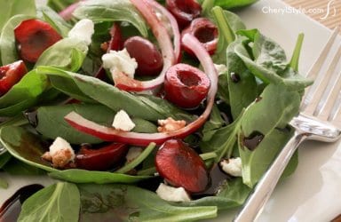 Light and refreshing spinach salad with cherry balsamic vinaigrette