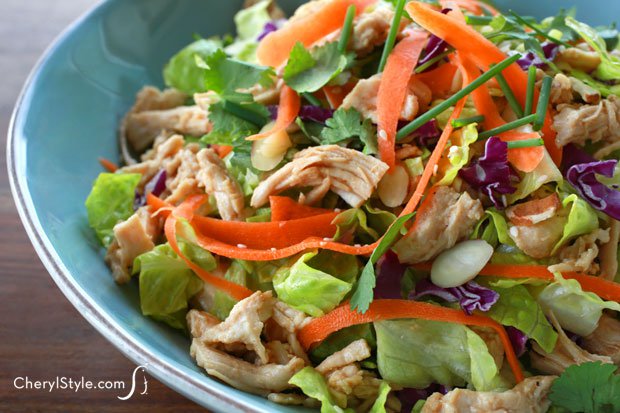 A bowl of Chinese chicken salad — a crowd favorite and so easy to prepare!