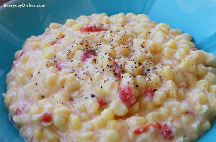 A bowl of fresh creamed corn — a delicious side dish.