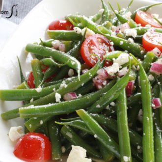 Tangy vegetarian green bean salad is perfect for summer.