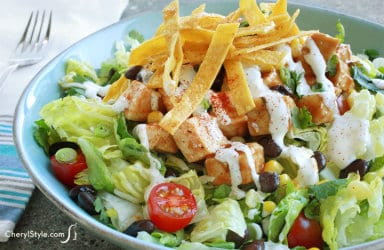 Zesty southwest chicken salad recipe with BBQ sauce and ranch dressing