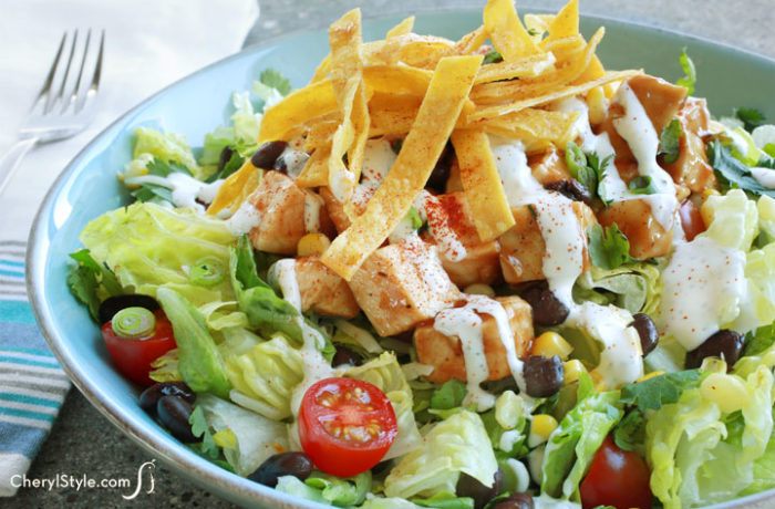 Zesty southwest chicken salad recipe with BBQ sauce and ranch dressing