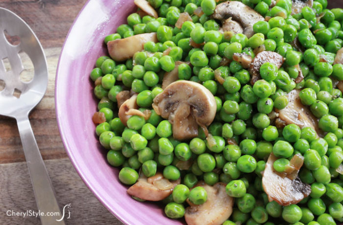 Green peas with mushrooms make a yummy side dish!