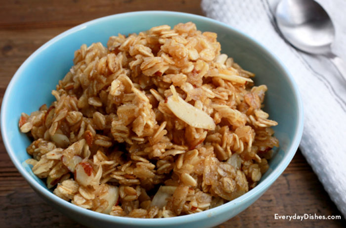 A bowl full of homemade hearty oatmeal cereal.