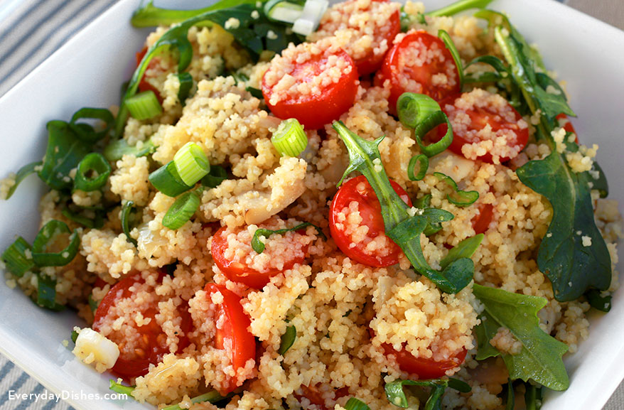 Mushroom Couscous Recipe with Arugula and Cherry Tomatoes