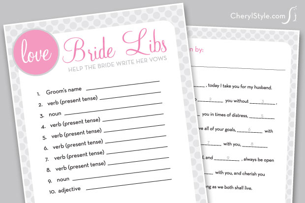 Have Fun With A Printable Bridal Libs Game Everyday Dishes