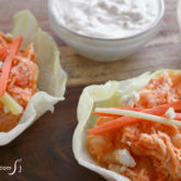 Easy slow cooker tangy and tasty buffalo chicken wraps, ready to enjoy.