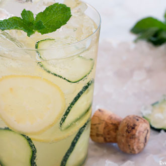 A delicious glass filled with a St Germain and champagne cocktail