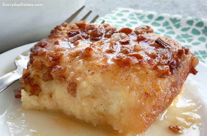 A piece of homemade apple dumpling dessert that's ready to enjoy.