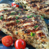 Yummy Greek marinated grilled chicken that's ready to serve for dinner.