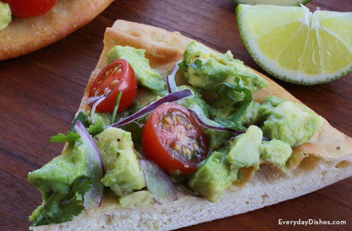 Easy and delicious guacamole flatbread.