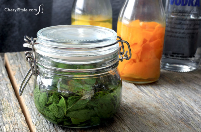 A jar of homemade mint extract.