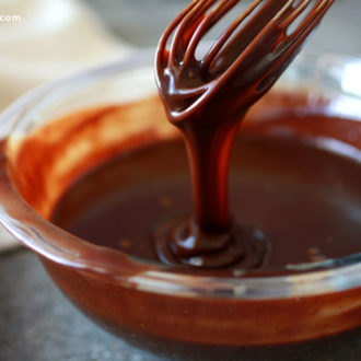 Homemade chocolate hot fudge sauce for topping or dipping in a bowl.