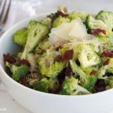 A bowl of a light broccoli salad