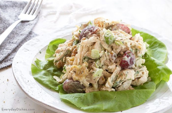 Seasoned chicken salad on a plate and ready to enjoy for dinner