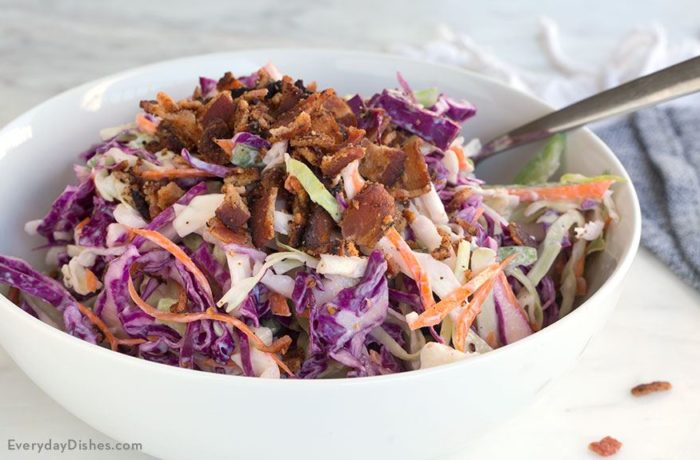 A delicious bowl of tangy coleslaw