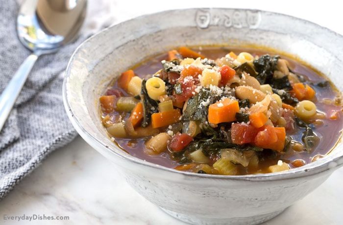 A bowl of a delicious hearty minestrone soup.