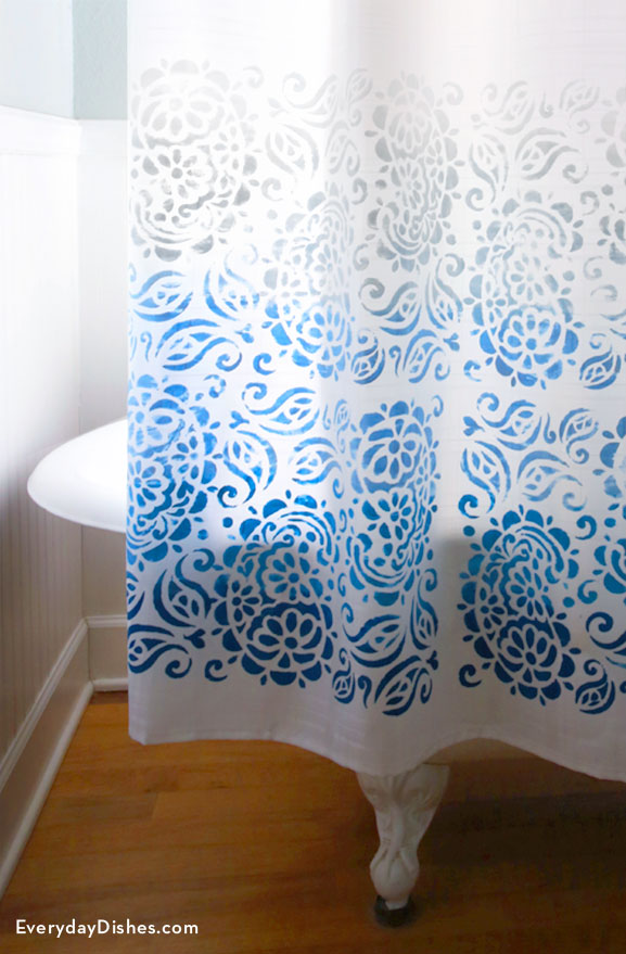 DIY stenciled paisley shower curtain