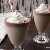 Two glasses of a delicious chocolate hazelnut coffee milkshake