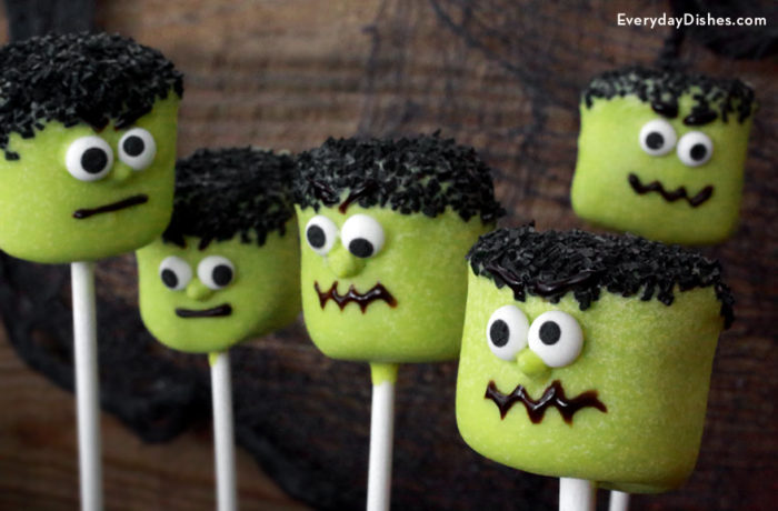Halloween Frankenstein marshmallow pops, a spooky treat