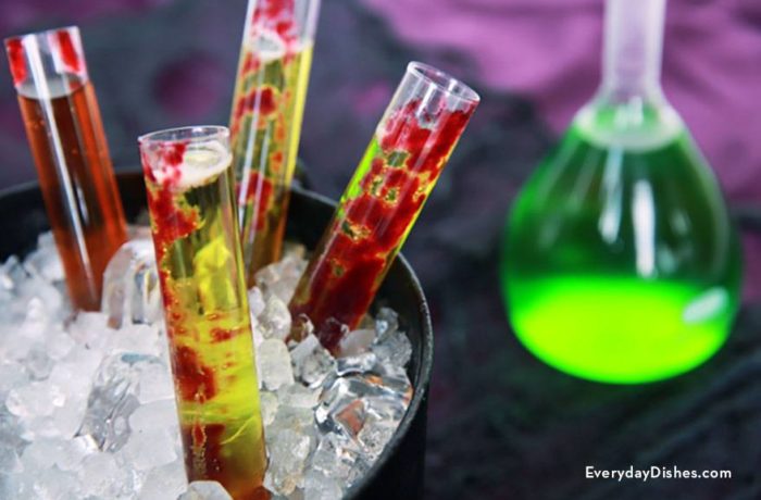 Mind Eraser and Frankenstein’s blood Halloween test tube shots