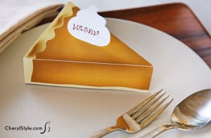Printable pumpkin pie place card filled with treats