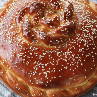 A loaf of homemade Greek sweet bread.