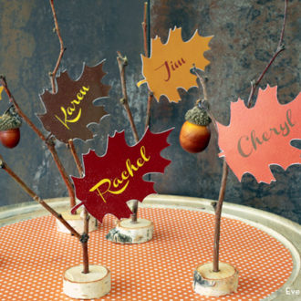 Printable Thanksgiving leaf place cards are a great touch to your table.