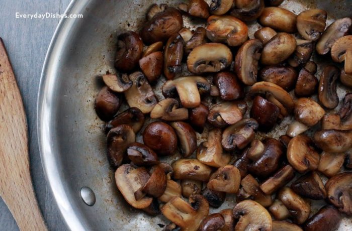 A skillet of easy sautéed mushrooms, ready to enjoy.