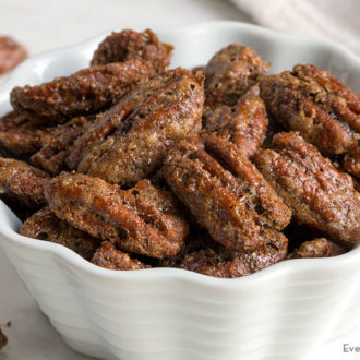 A bowl of delicious spiced pecans