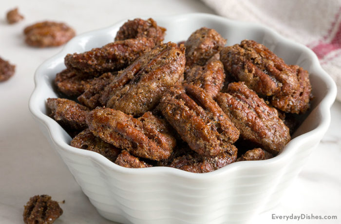 A bowl of delicious spiced pecans