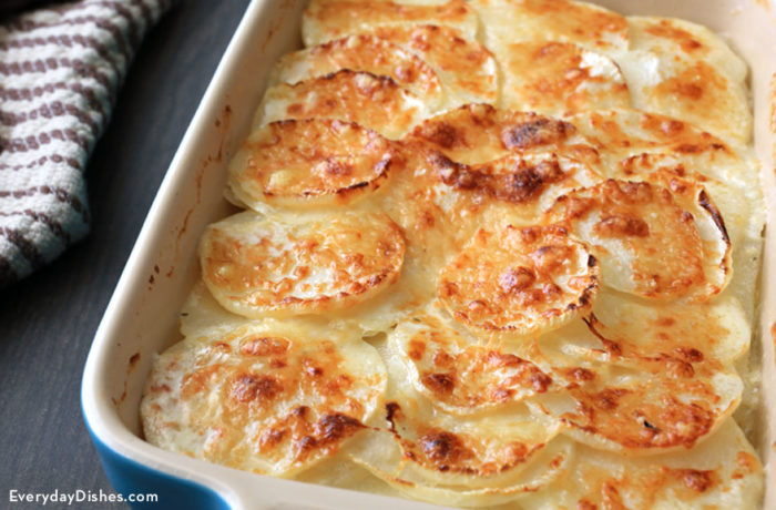 Turnips au gratin in a dish and ready to enjoy as a side for dinner.