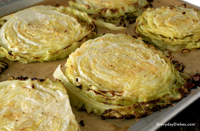 Delicious and healthy roasted cabbage steak as a vegetarian main course or side dish.