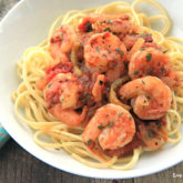 A plate of the best spicy shrimp pasta ever — the perfect dinner.