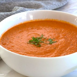 A Bowl of Creamy Roasted Tomato Basil Soup